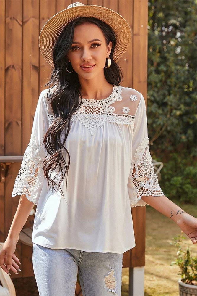 Blouse blanche femme new arrivals dentelle